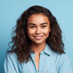 young brazilian woman standing blue isolated background happy face smiling with crossed arms looking camera positive person 908985 6081