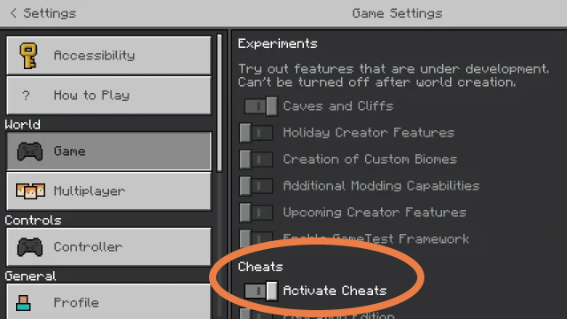 minecraft console active cheats